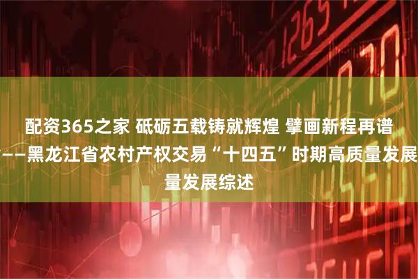 配资365之家 砥砺五载铸就辉煌 擘画新程再谱华章——黑龙江省农村产权交易“十四五”时期高质量发展综述